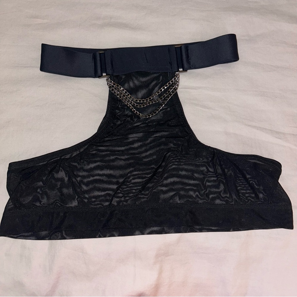 Syzygy The Label Black Mesh Mini Skirt With Titanium Chains, High Waist Cut Outs - Picture 6 of 14